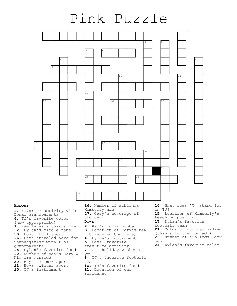 Pink Puzzle Crossword WordMint