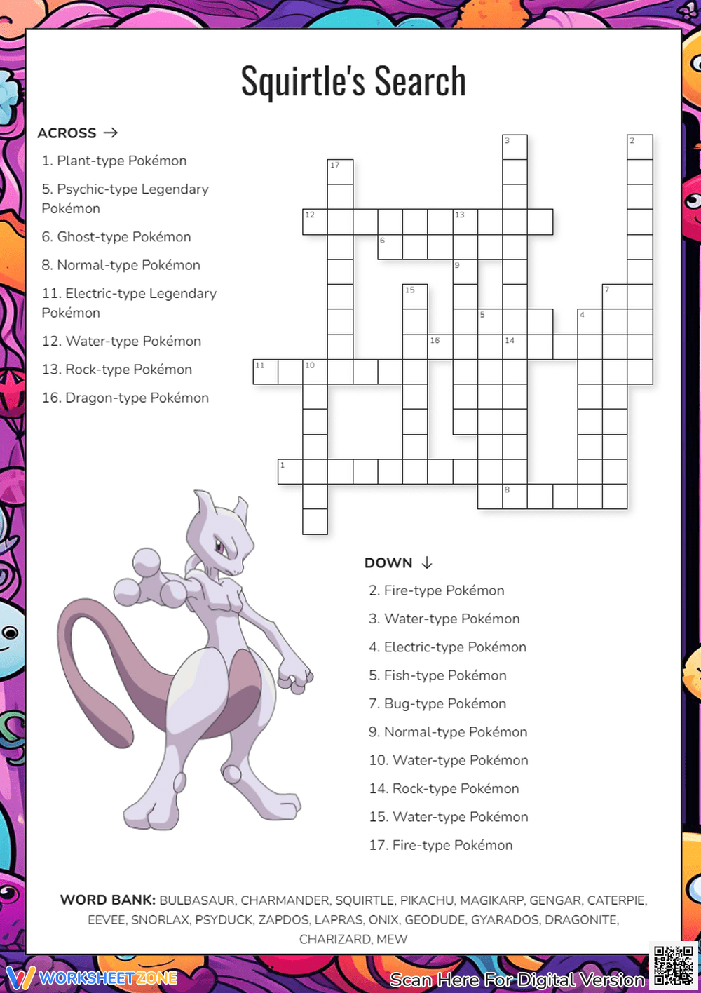 Pokemon Crossword Puzzle Worksheets Printable