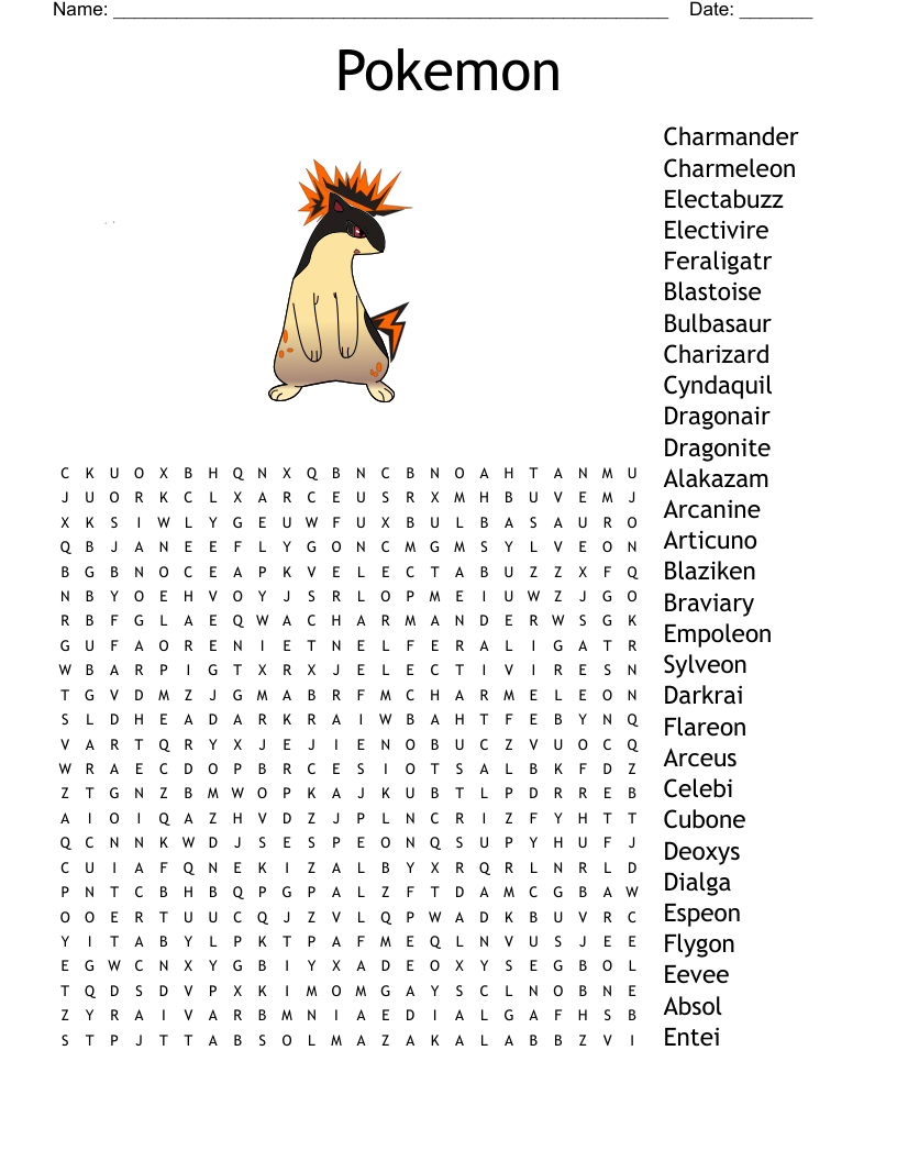 Pokemon Crossword WordMint
