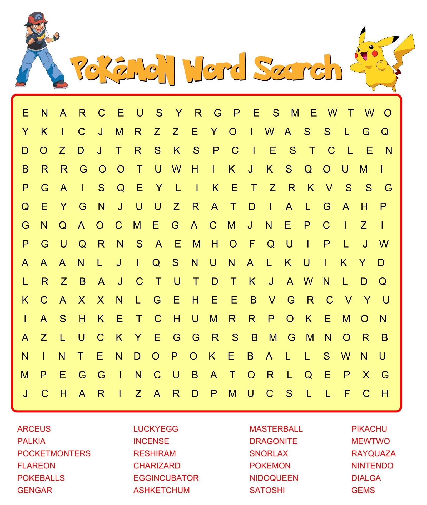 Free Pokemon Crossword Puzzles