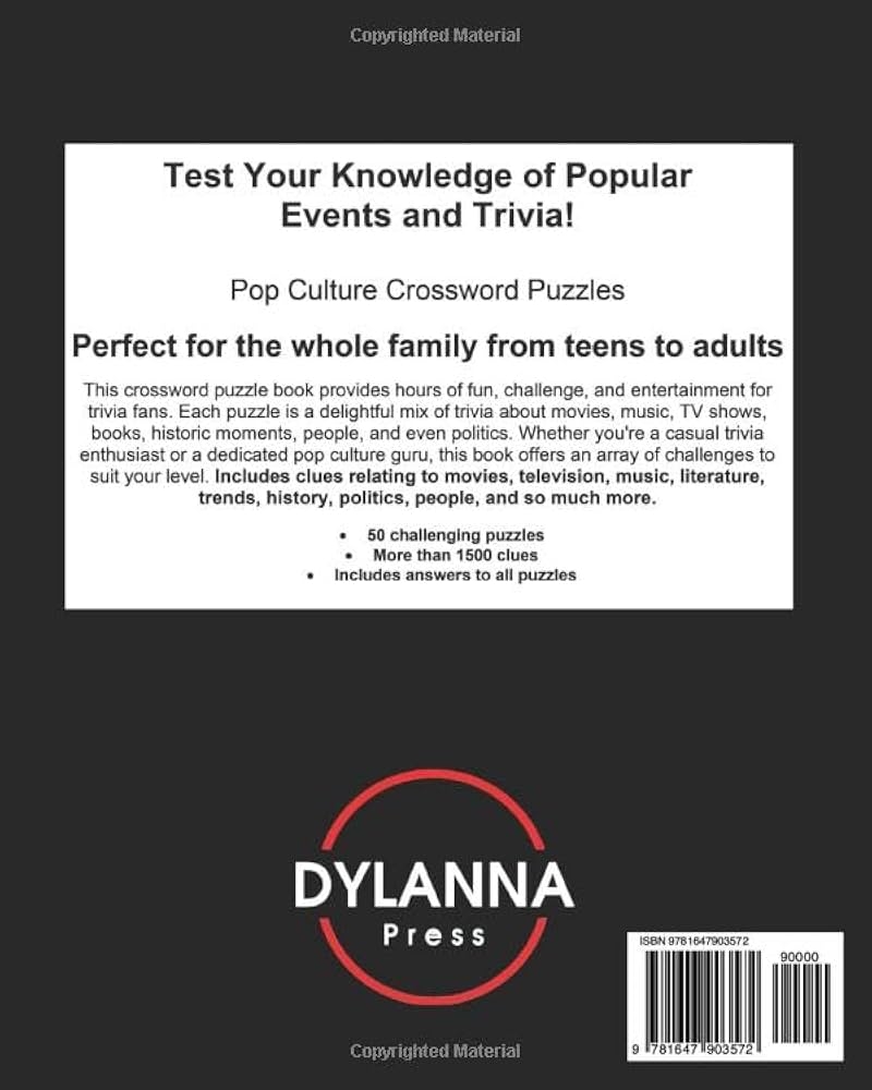 Pop Culture Crossword Puzzles Dylanna Press 9781647903572 Amazon Books