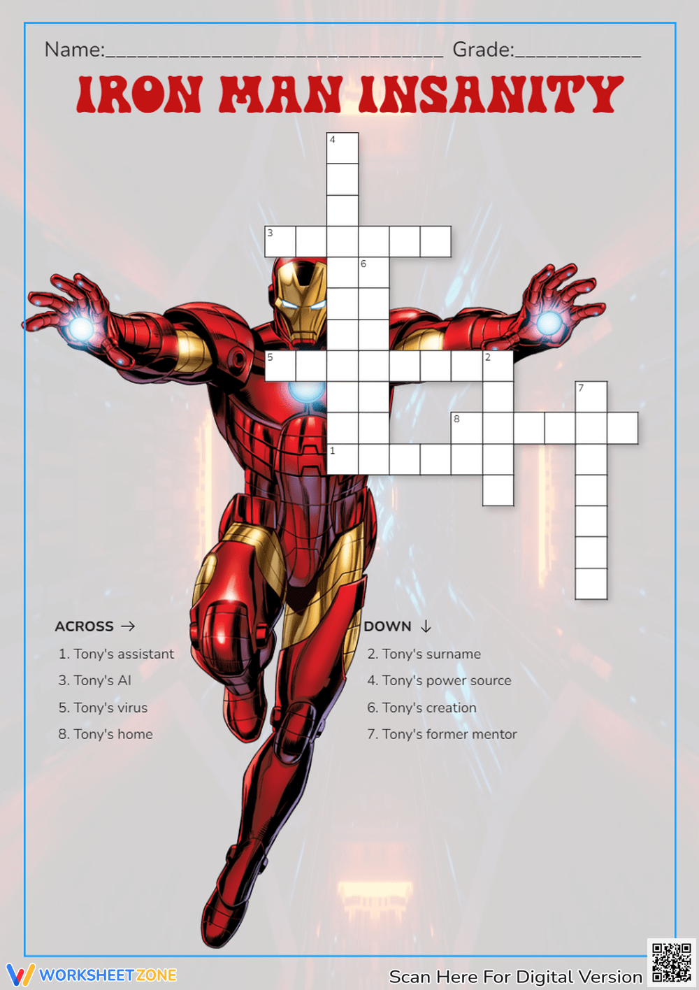 Printable Marvel Crossword Puzzle Worksheets