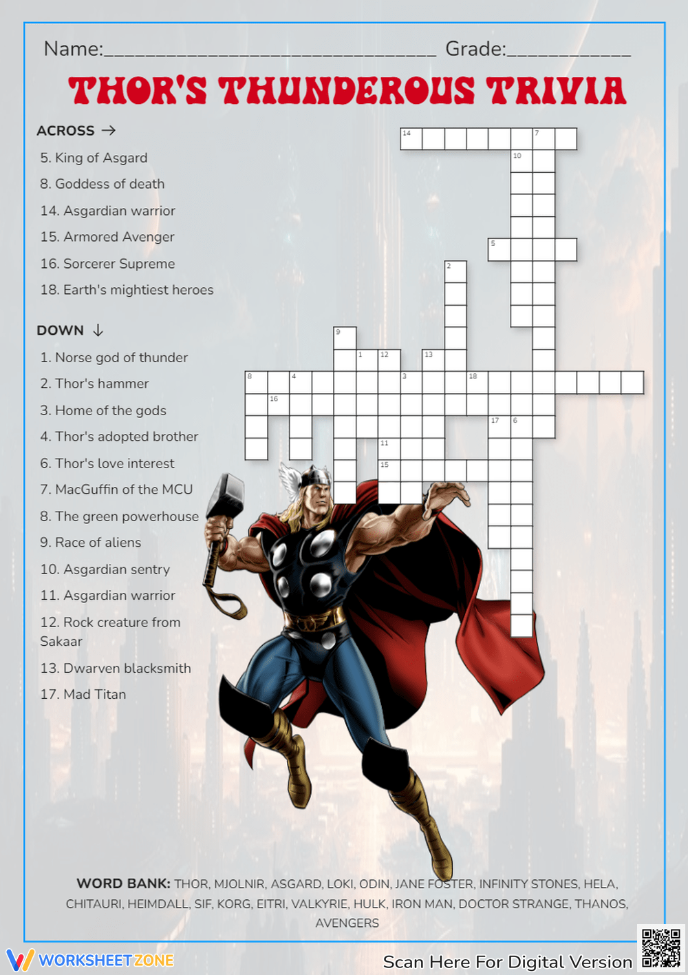 Printable Marvel Crossword Puzzle Worksheets