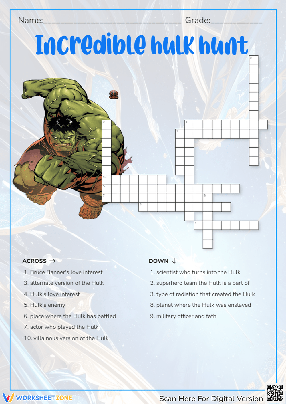Marvel Crossword Puzzles For Kids