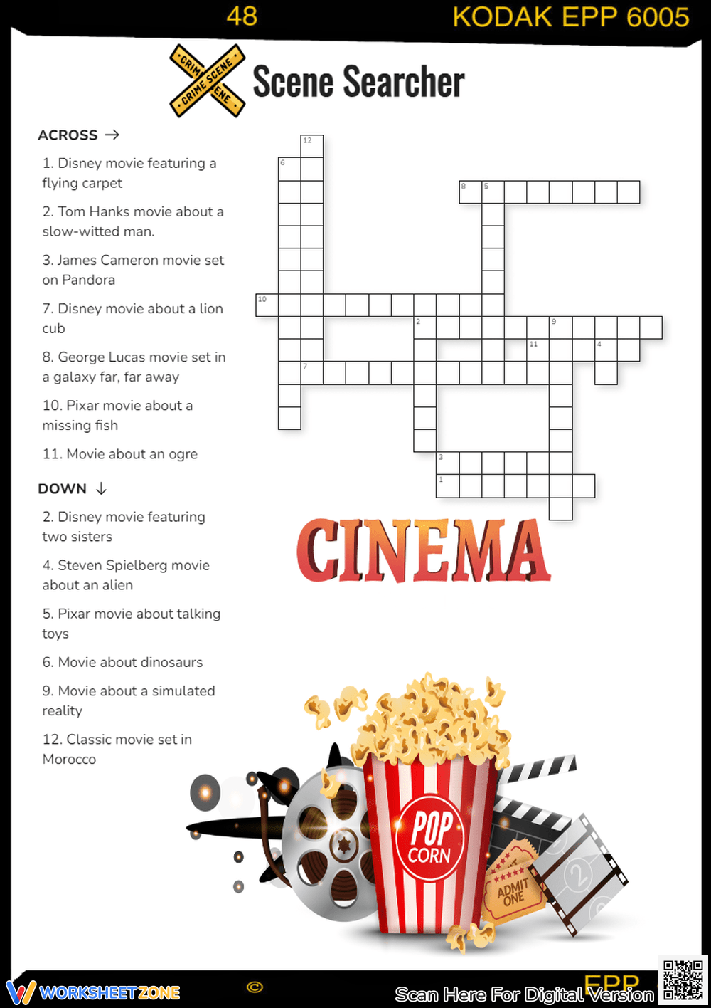 printable movie crossword puzzles worksheets download