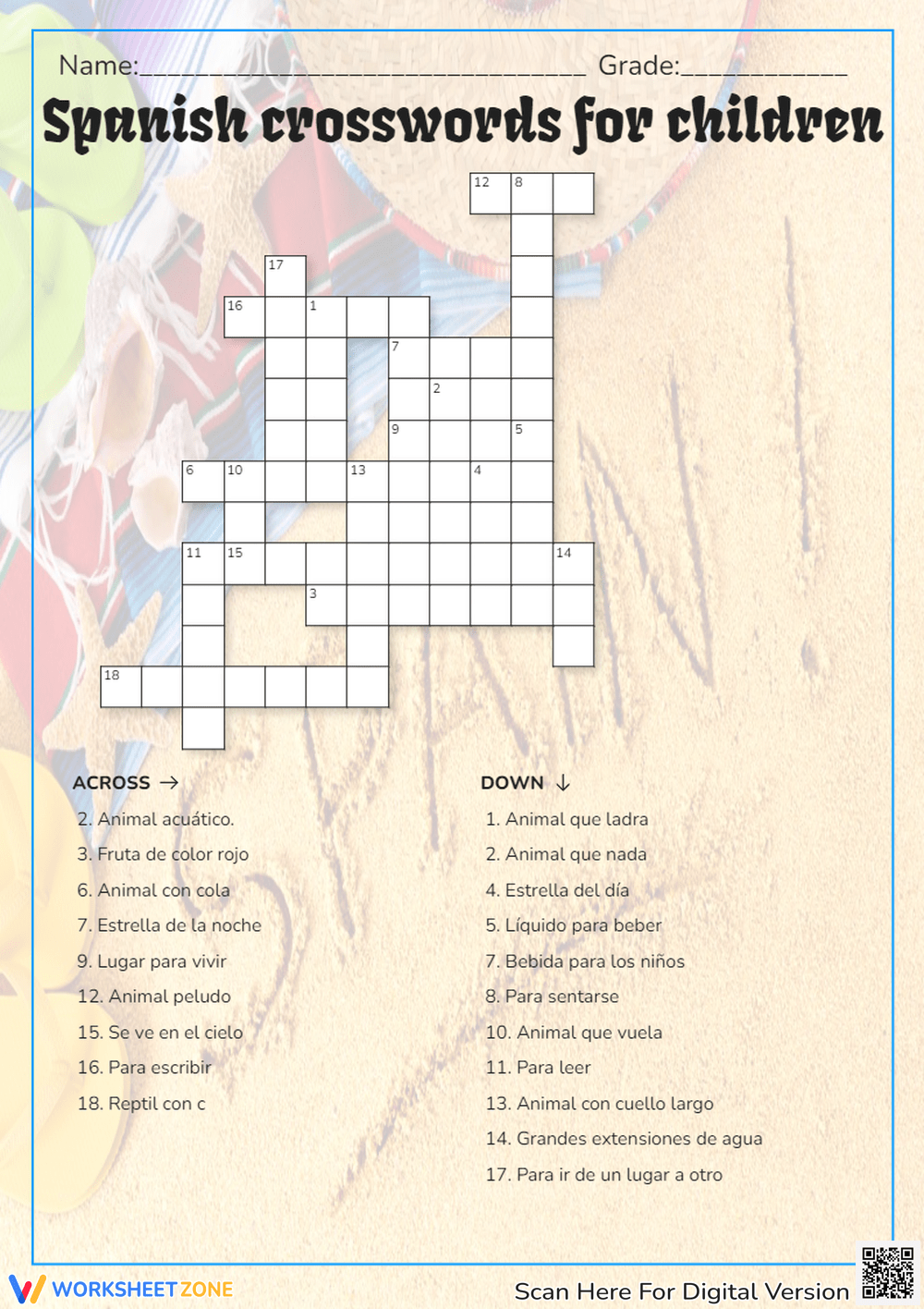 Free Spanish Crossword Puzzles Worksheets