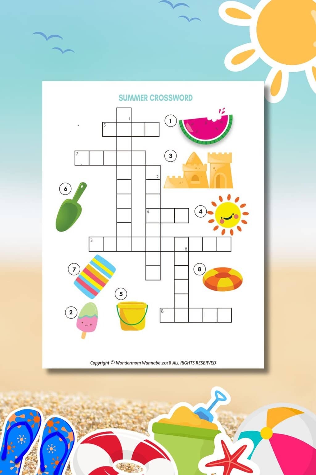 printable summer crossword puzzle for kids
