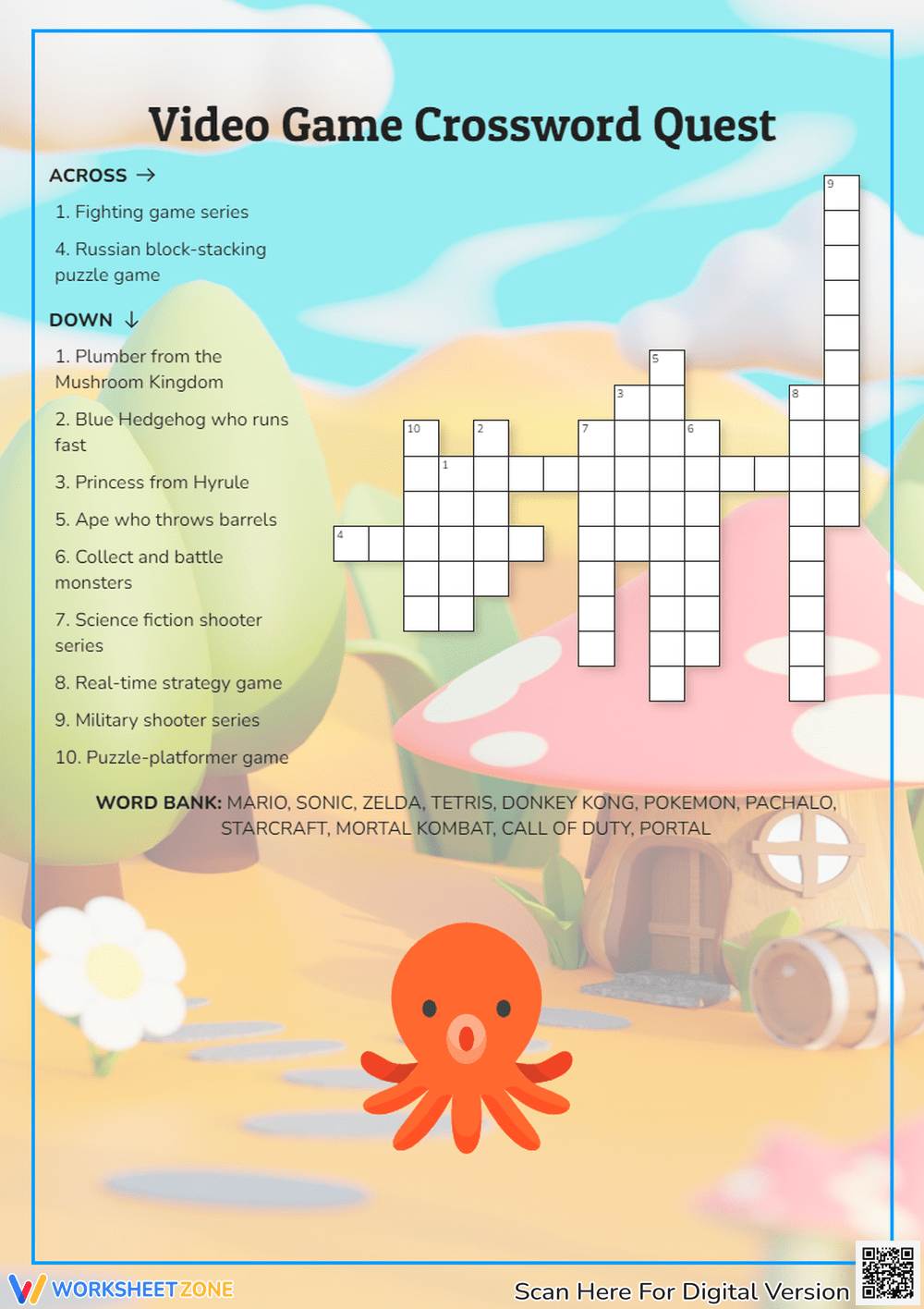 Printable Video Game Crossword Worksheets