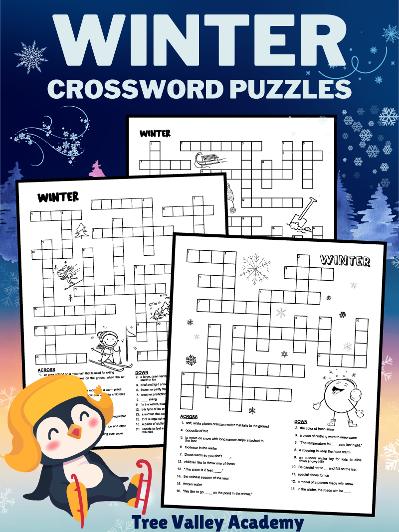 printable winter crossword puzzles for kids tree valley academy printable winter crossword puzzles for kids tree valley academy