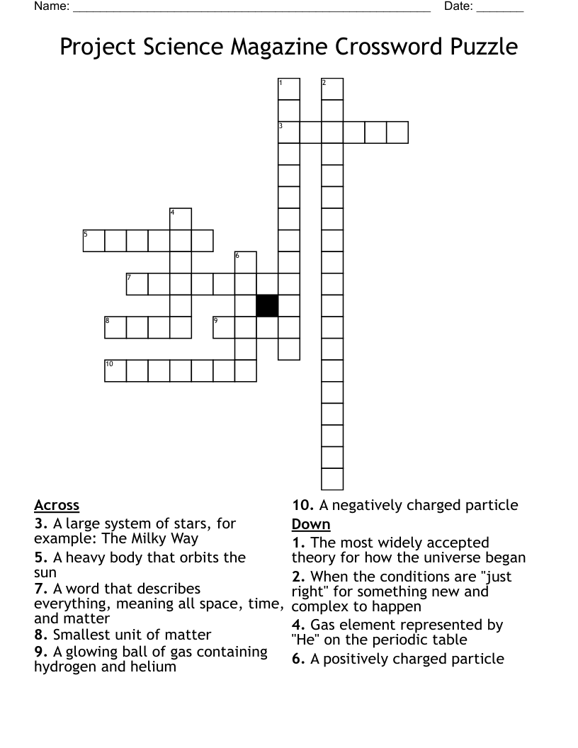 Project Science Magazine Crossword Puzzle WordMint