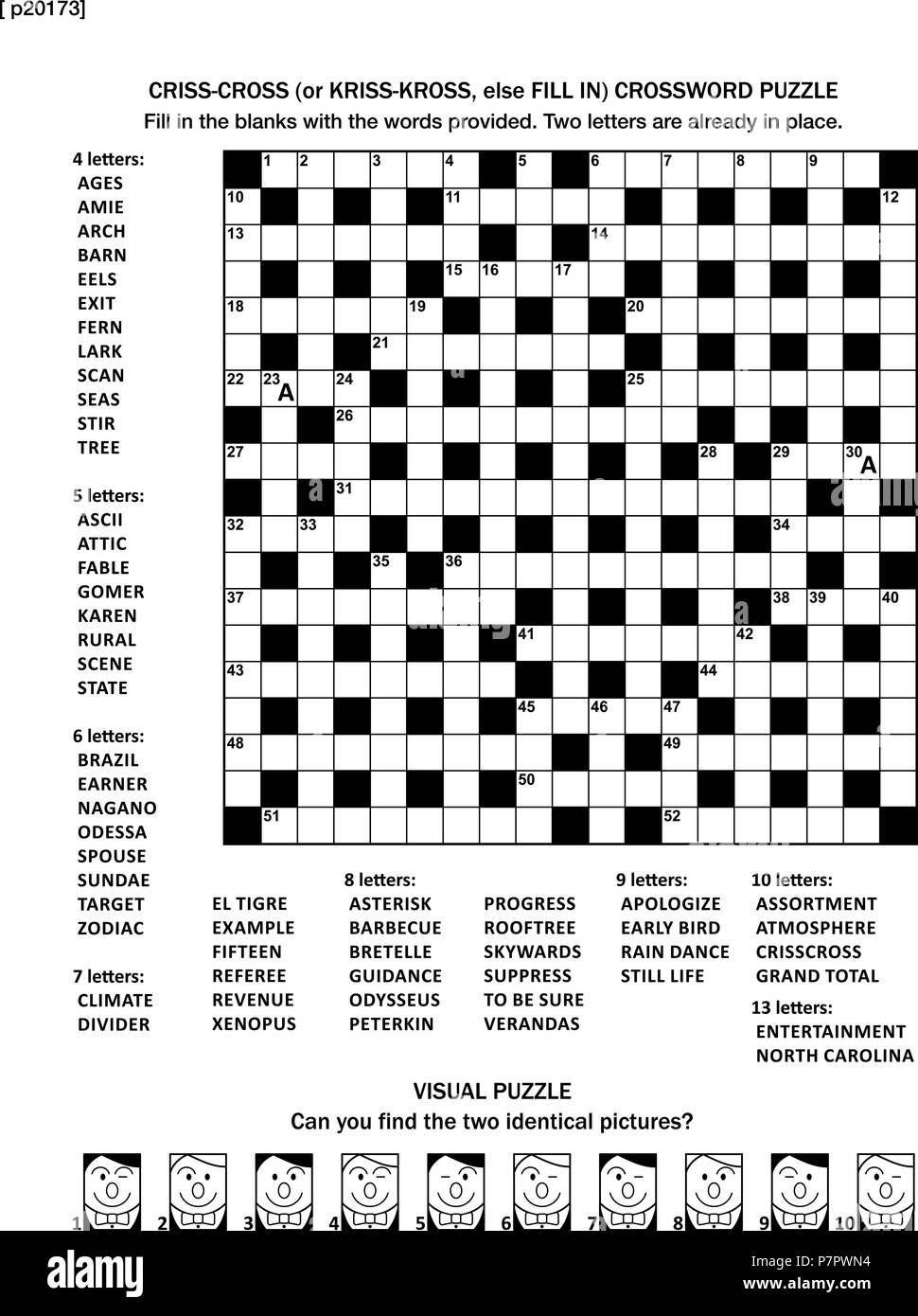 Puzzle Page With Two Games 19x19 Fill in or Criss cross Else Kriss kross Crossword Puzzle And Visual Puzzle Black And White A4 Or Letter Sized Answers Are On Separate File Stock Vector Image 