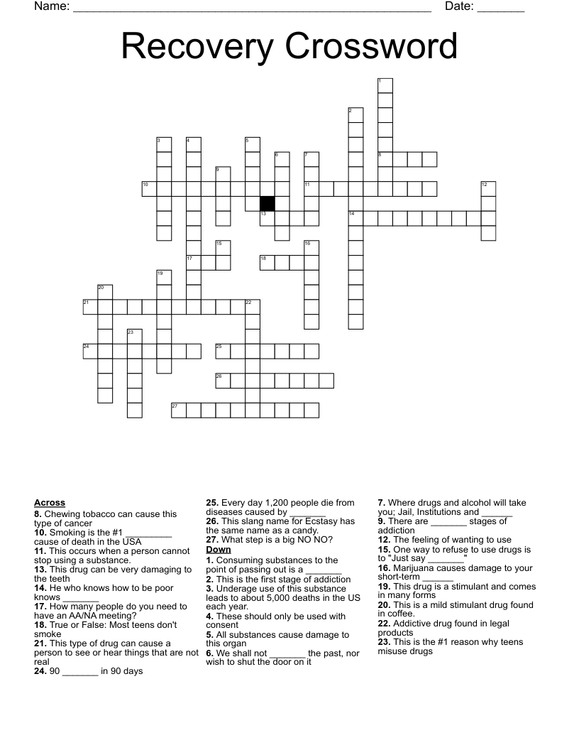 Recovery Crossword WordMint