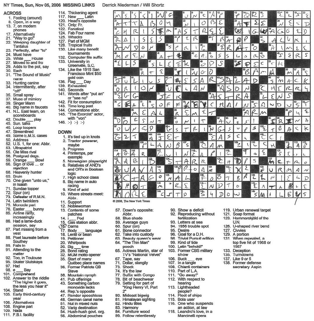 Rex Parker Does The NYT Crossword Puzzle SUNDAY Nov 5 2006 Derrick Niederman