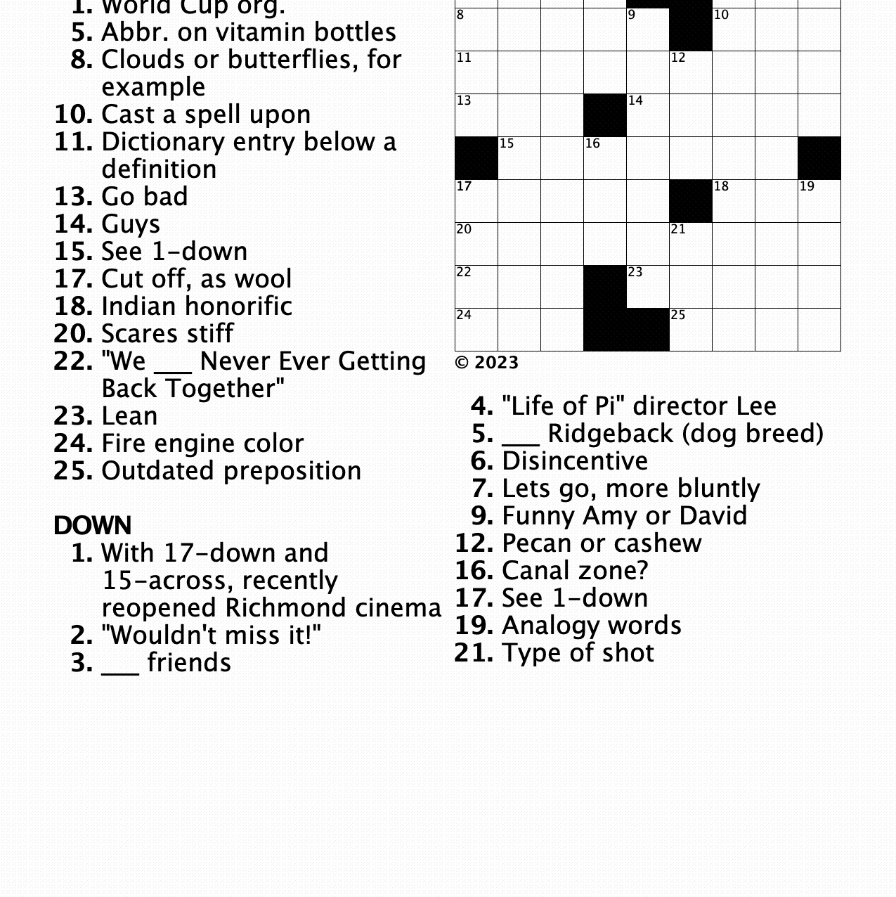 Richmond Review Crossword Puzzle 11 April 2023 Richmond Review Sunset Beacon