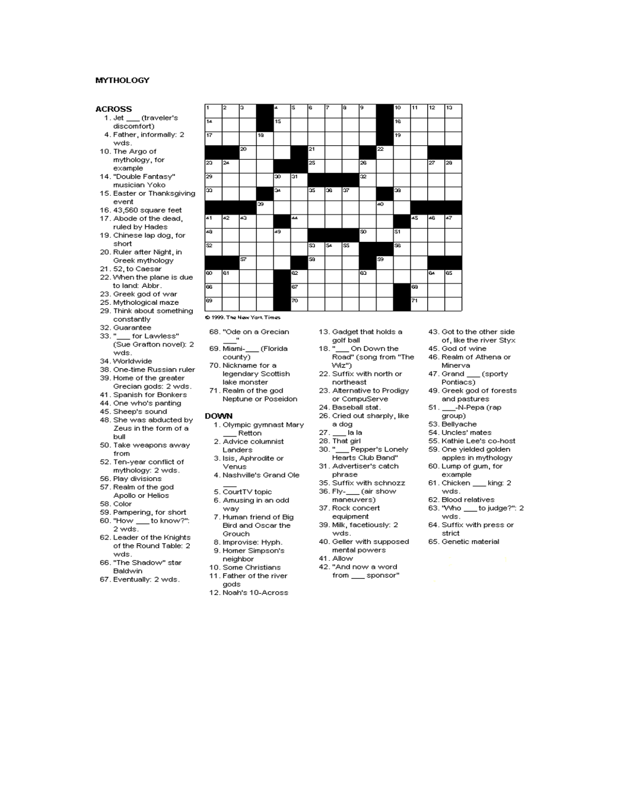 Printable Crossword Puzzles For Older Adults