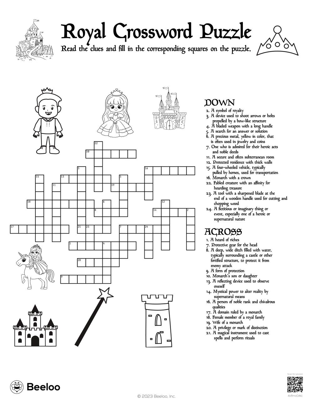 Royal Crossword Puzzle Beeloo Printable Crafts And Activities For Kids