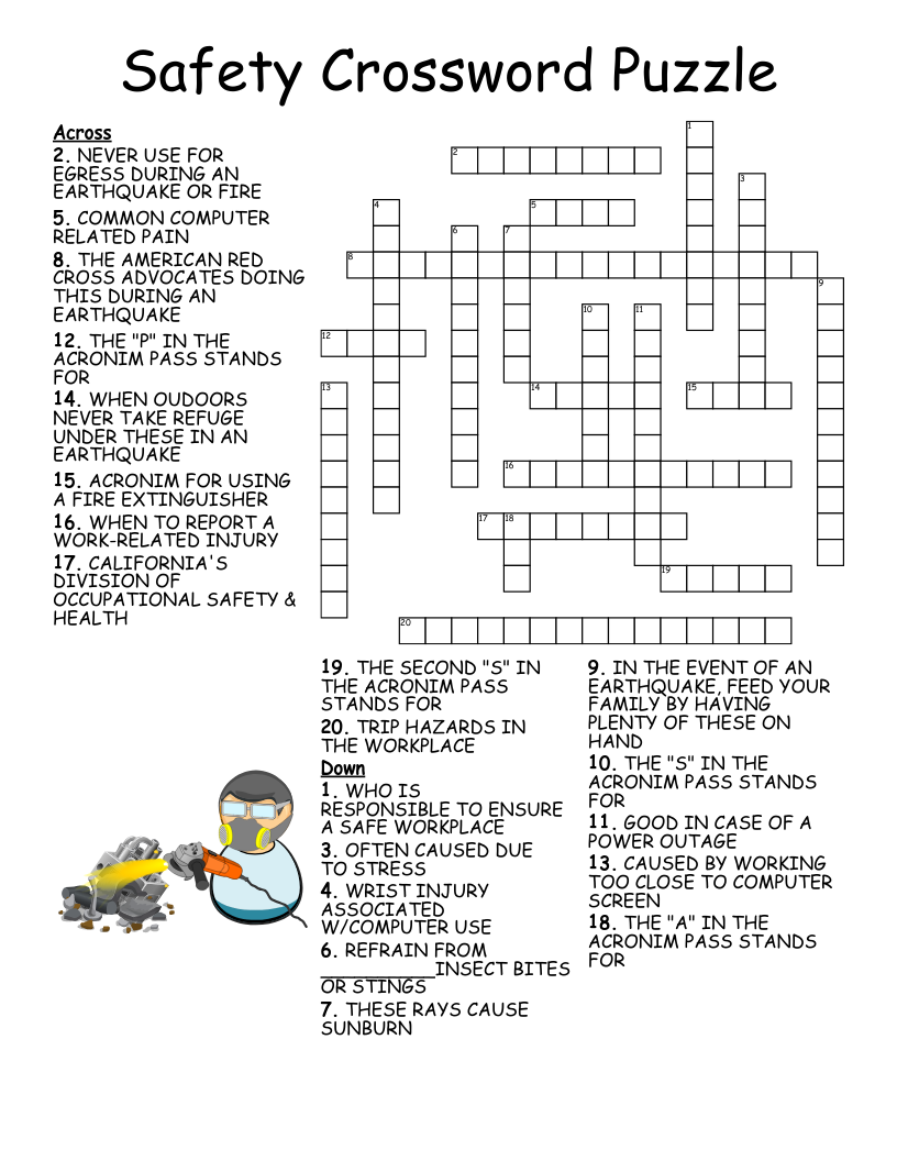 safety crossword puzzle wordmint