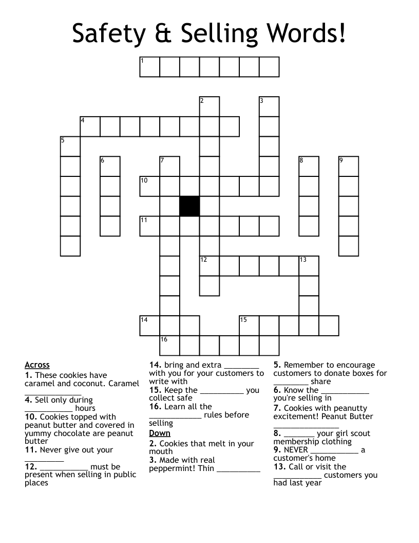 Safety Selling Words Crossword WordMint