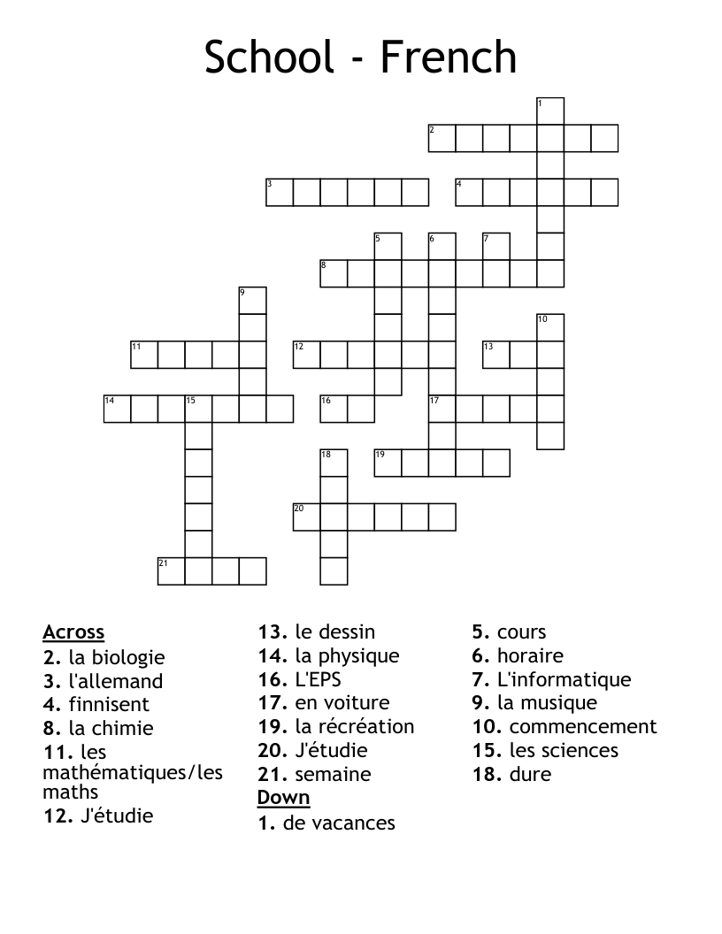 School French Crossword WordMint