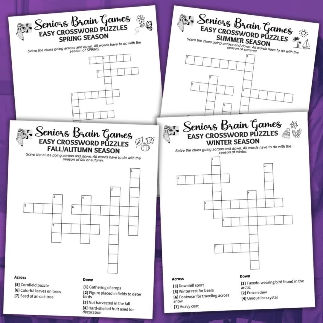 Seniors Easy Crossword Puzzles Puzzles For Seniors Dementia Activities Memory Care Games Brain Games Dementia Games Seasons Etsy