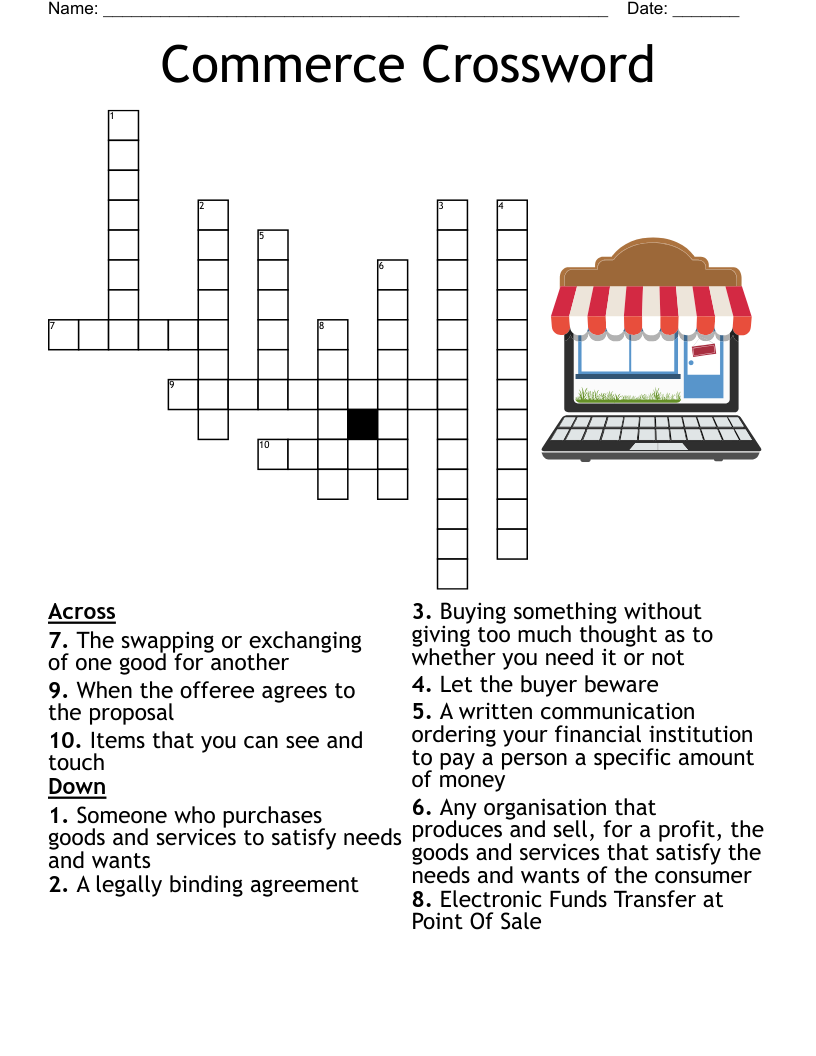 Shopping Crossword Puzzle WordMint