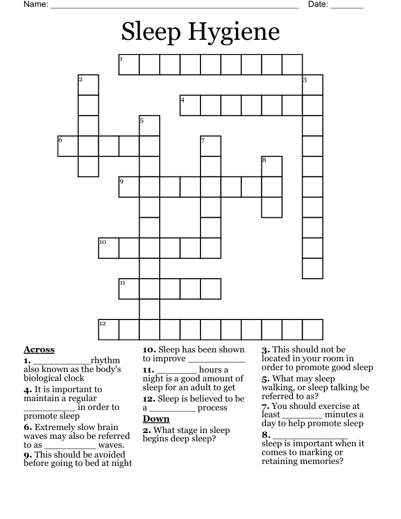 Sleep Hygiene Crossword WordMint