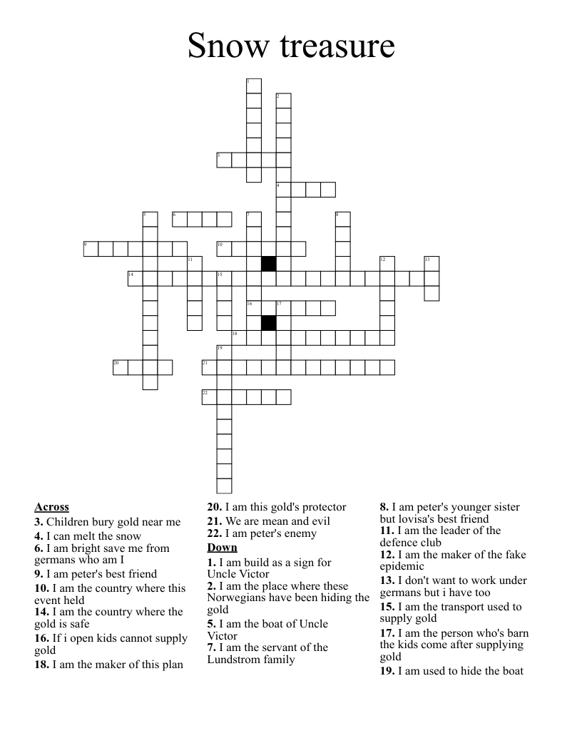 Snow Treasure Crossword WordMint