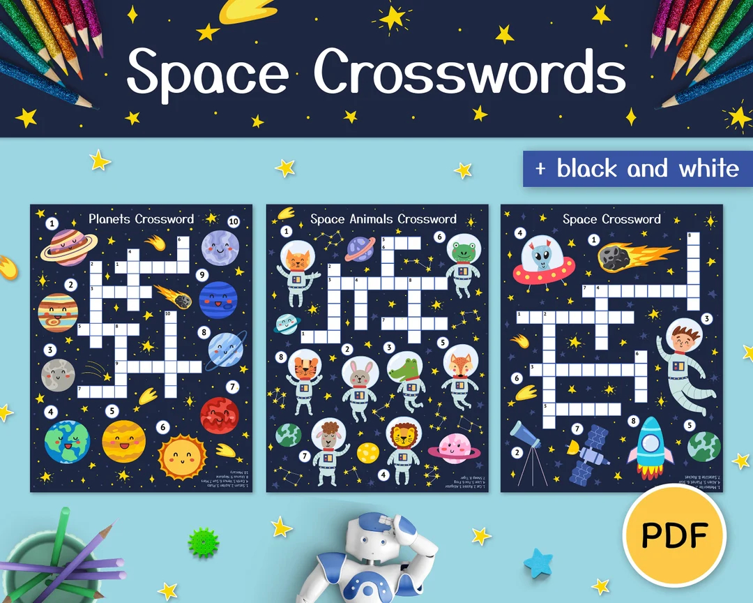 space crossword puzzle for kids crossword printable pdf solar system crossword word scramble word game activity book for kids puzzles etsy