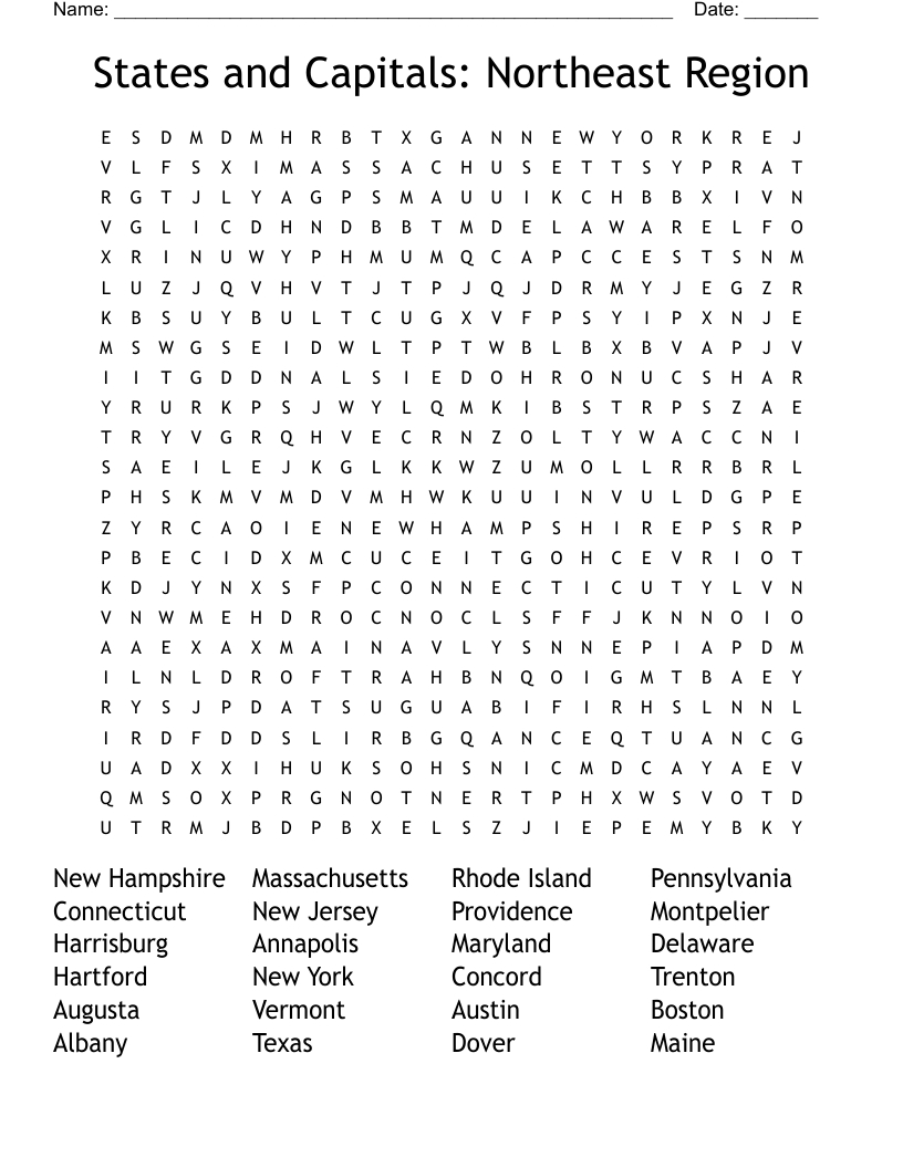 Crossword Puzzles States And Capitals