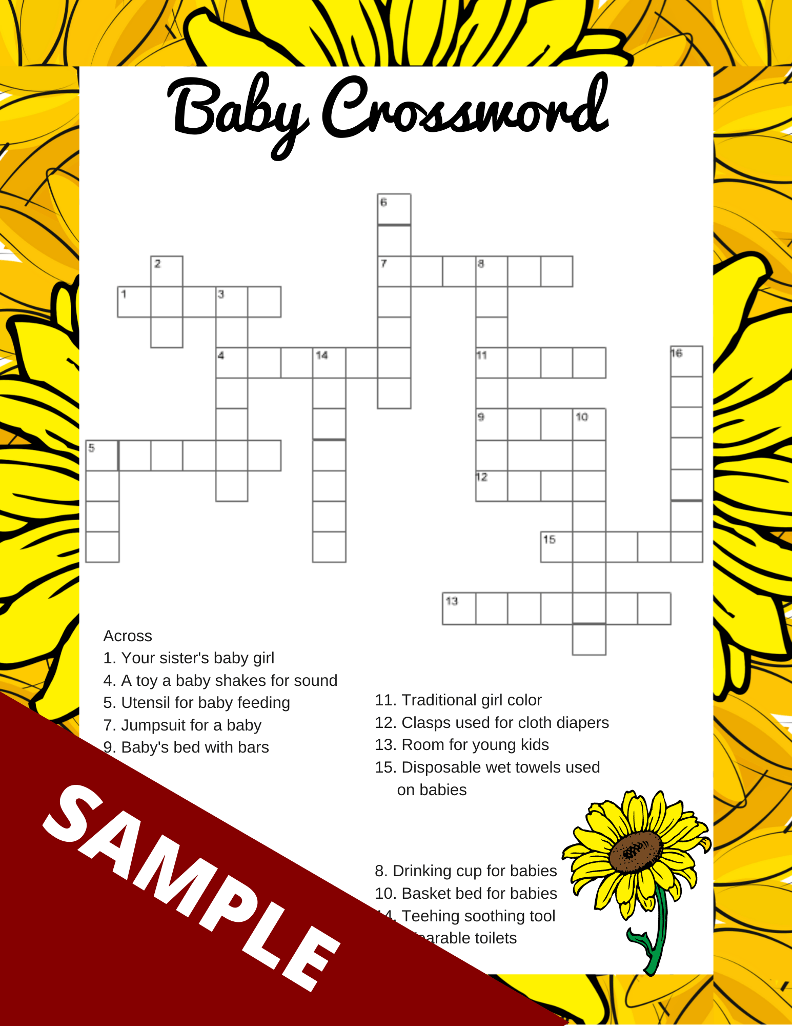 Sunflower Baby Shower Theme Printables Games
