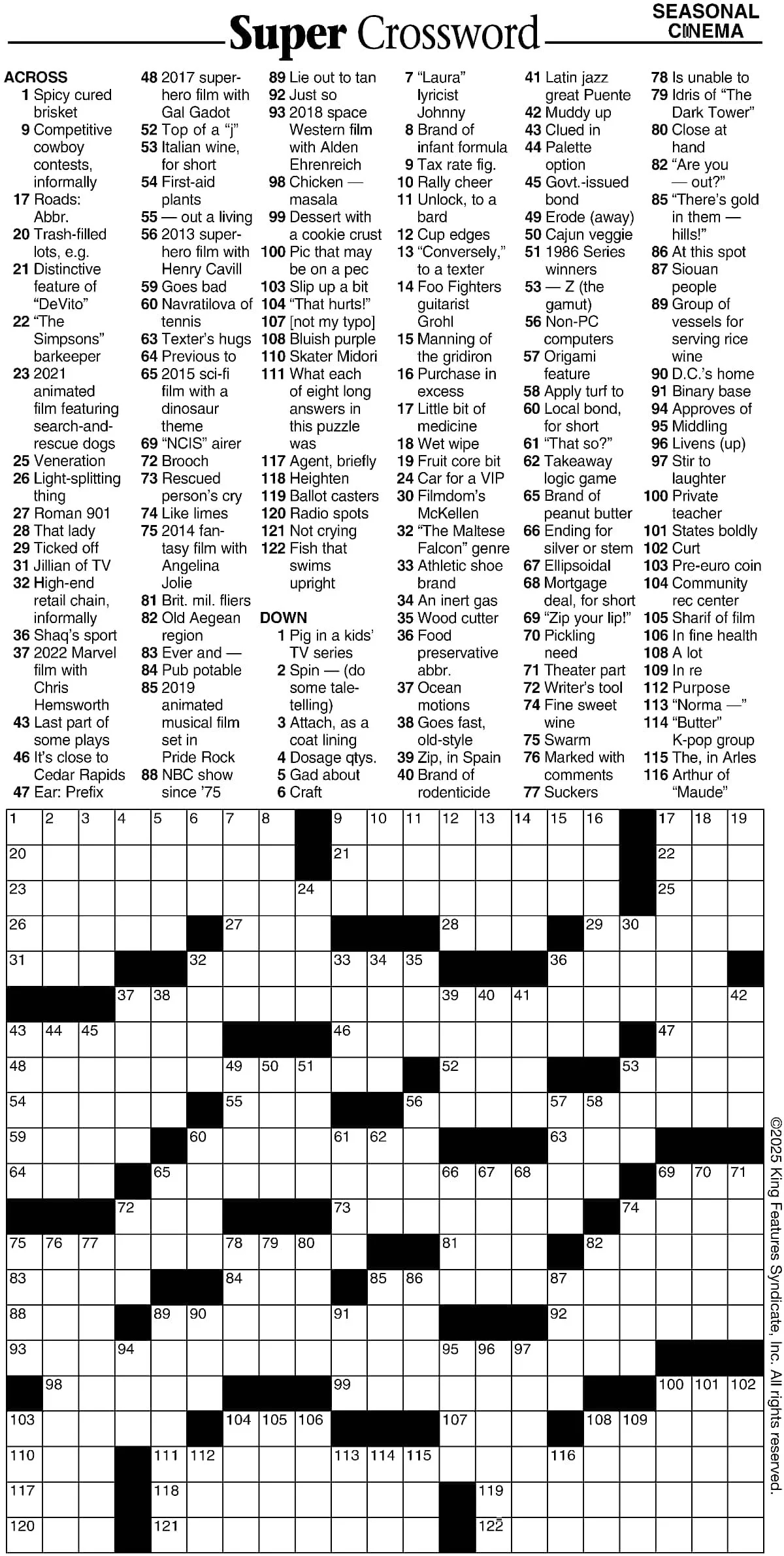 Super Crossword Seasonal Cinema Your West Central Voice