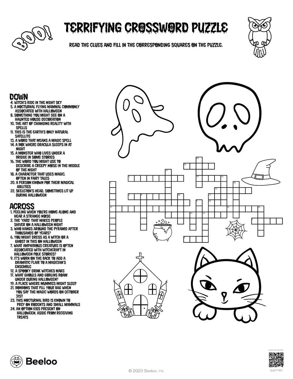 Terrifying Crossword Puzzle Beeloo Printable Crafts And Activities For Kids