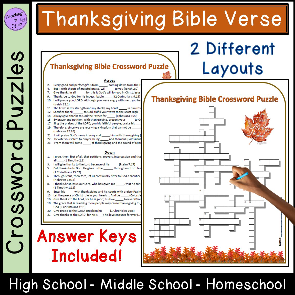 Thanksgiving Bible Scriptures Crossword Puzzle Activity Classful