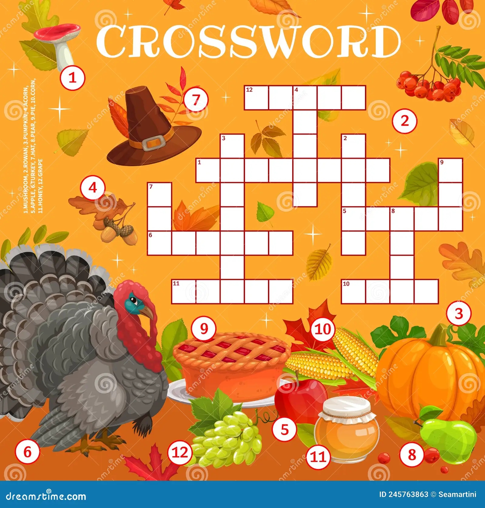 Thanksgiving Crossword Worksheet Find A Word Quiz Stock Vector Illustration Of Thanksgiving Activity 245763863