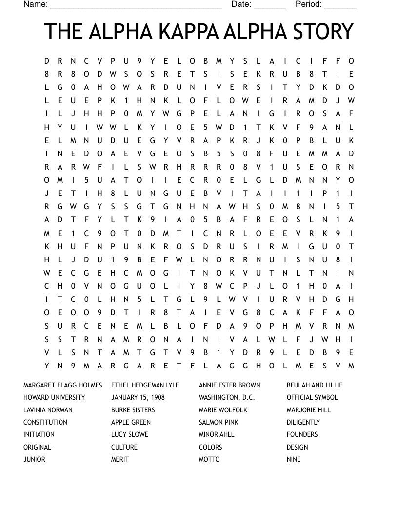 THE ALPHA KAPPA ALPHA STORY Word Search WordMint