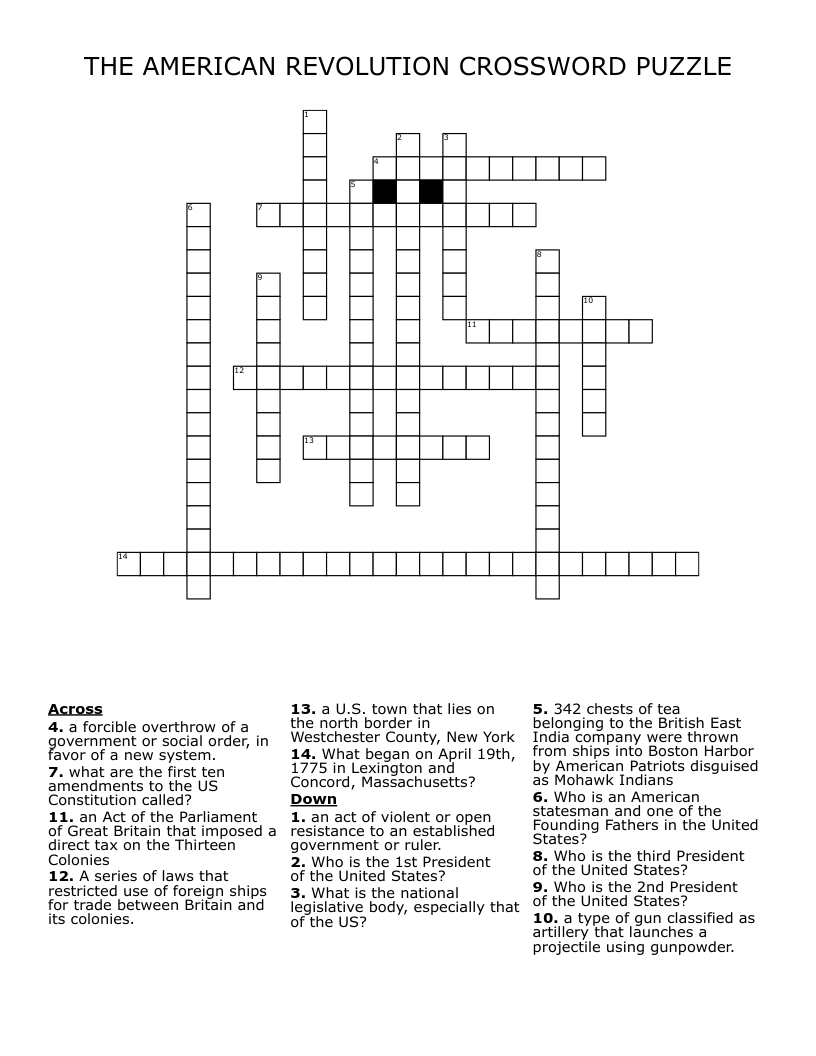 THE AMERICAN REVOLUTION CROSSWORD PUZZLE WordMint