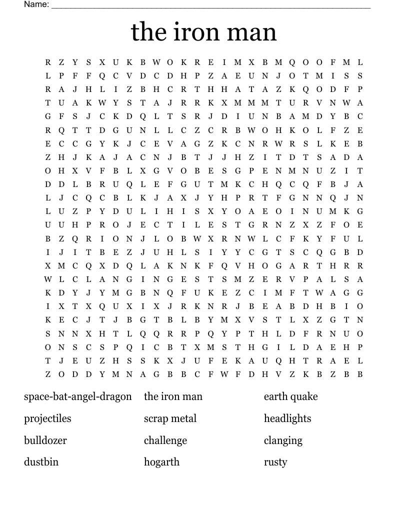 The Iron Man Word Search WordMint