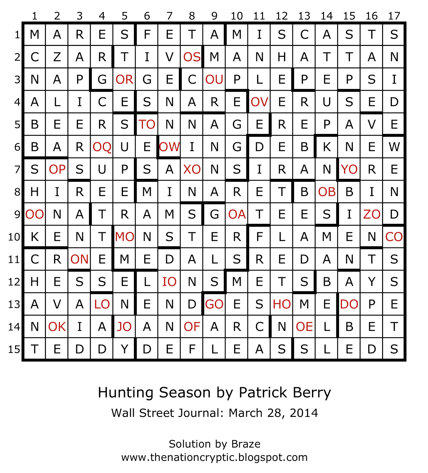 The Nation Cryptic Crossword Forum WSJ Solution March 28 2015 