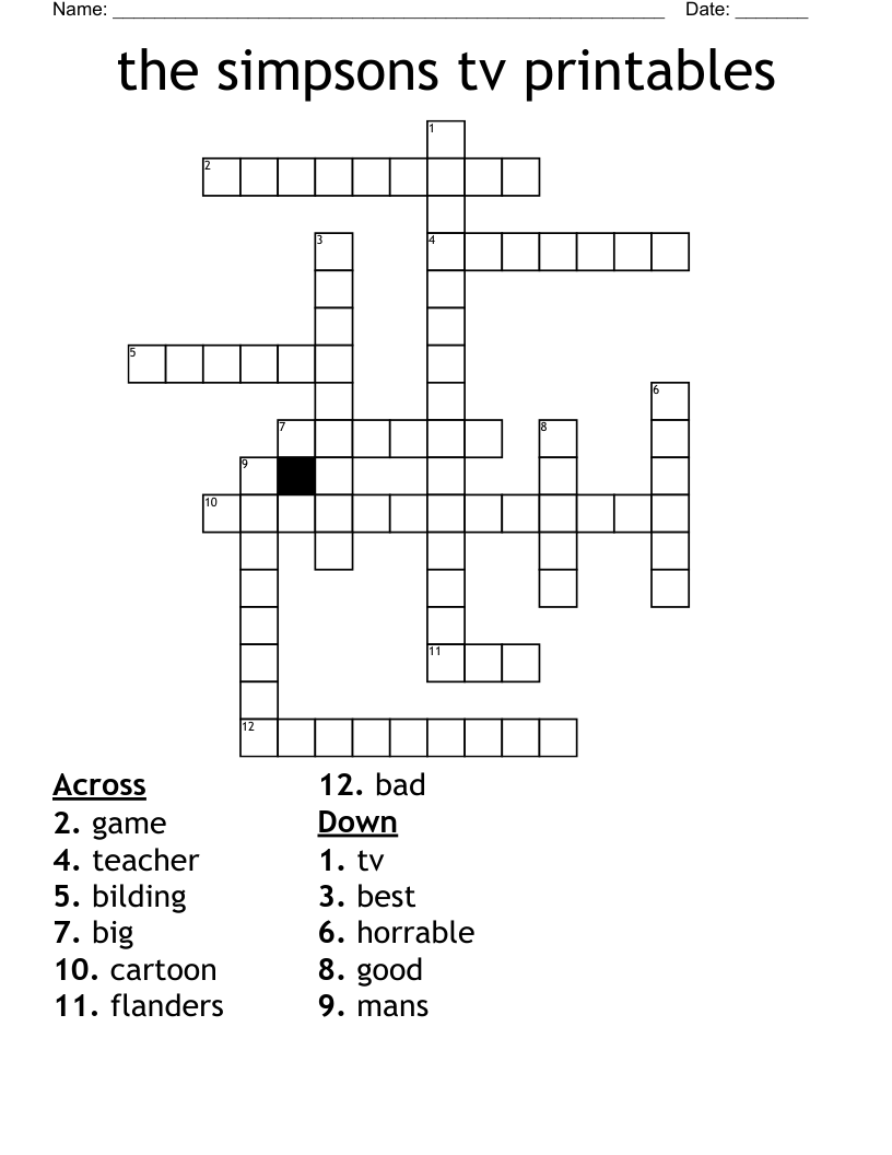 the simpsons tv printables crossword wordmint