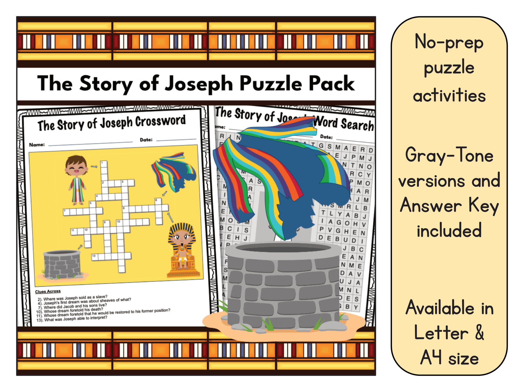 The Story Of Joseph Word Search And Crossword Puzzle Activity Pack Made By Teachers