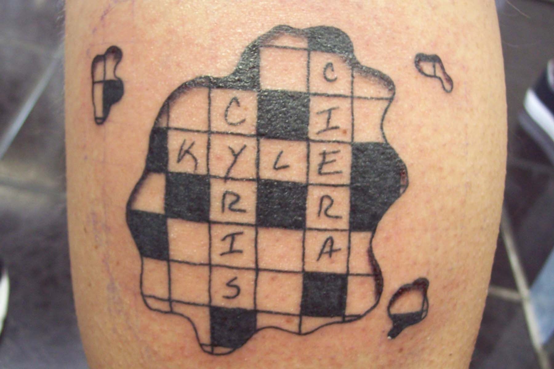 These Are His Kids Names Done In The Crossword Tattoo Designs