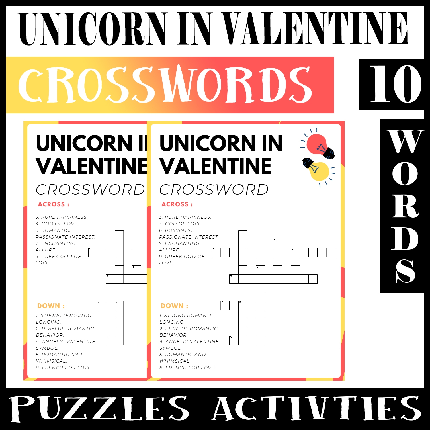 Unicorn In Valentine No Prep Crossword Puzzle Worksheet Activity For Morning Work Made By Teachers