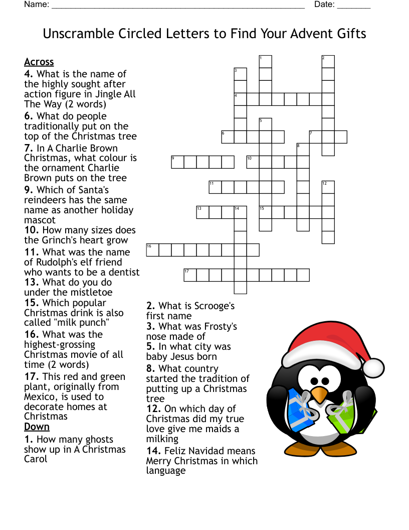 Unscramble Circled Letters To Find Your Advent Gifts Crossword WordMint