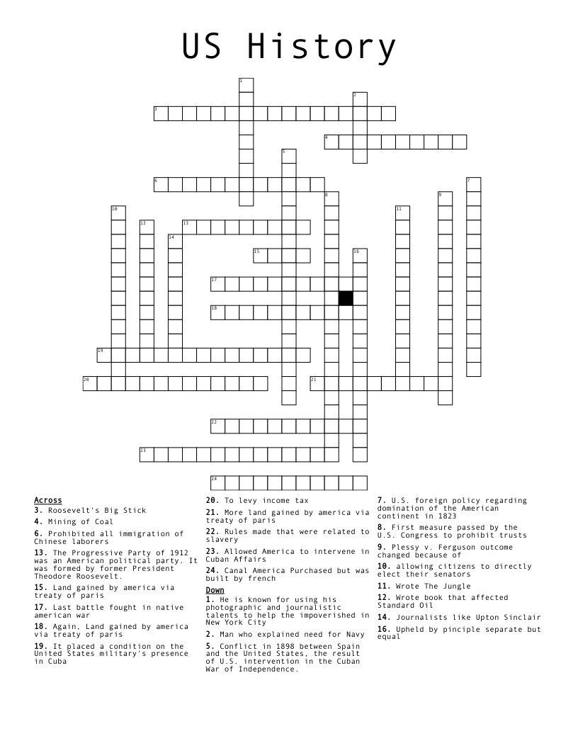 US History Crossword WordMint