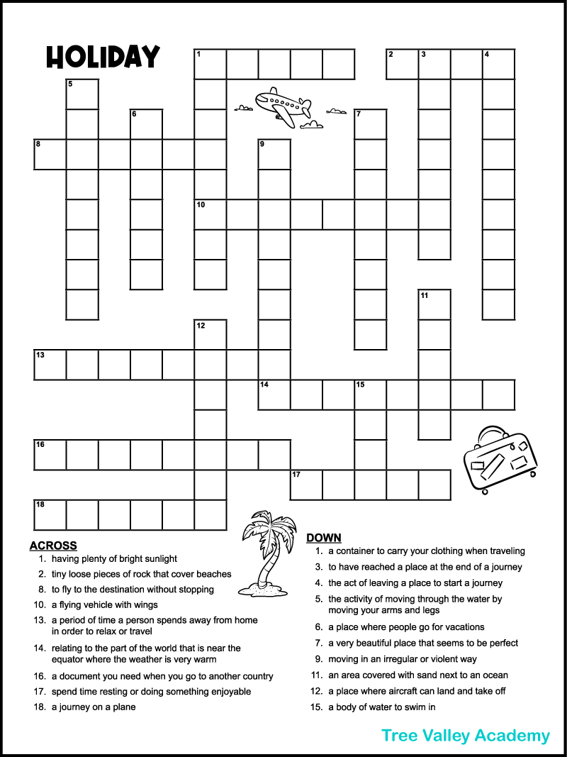vacation crossword puzzles tree valley academy