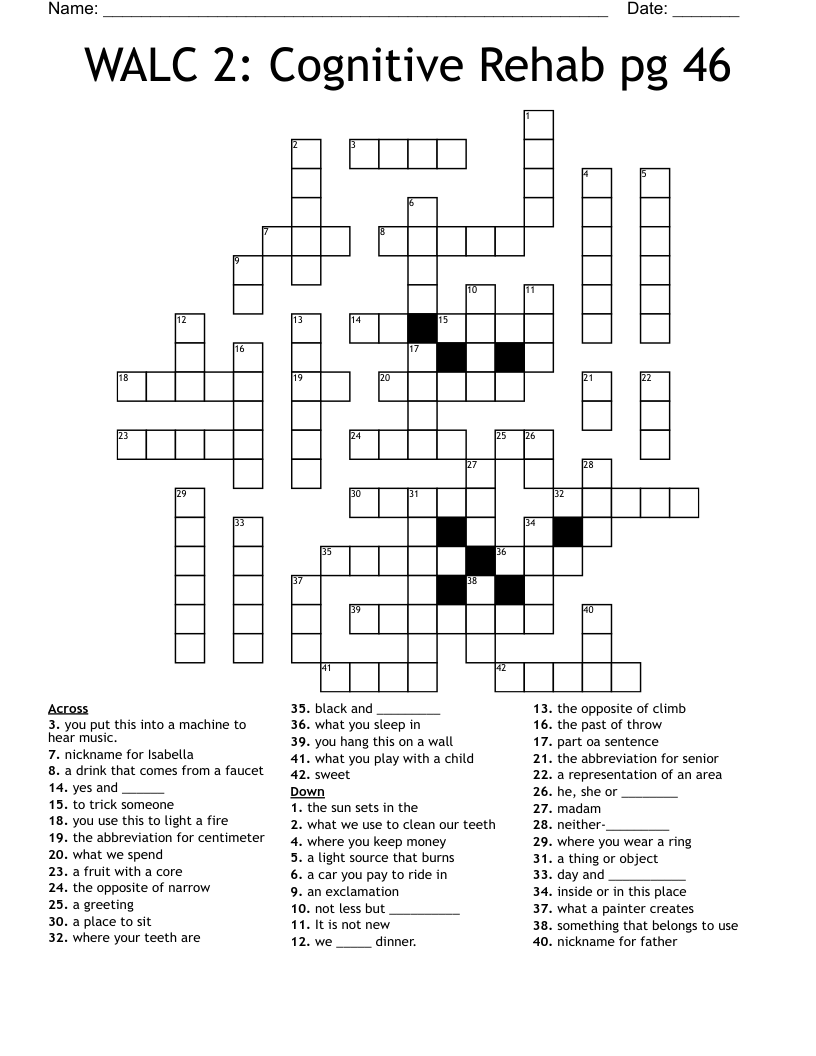 WALC 2 Cognitive Rehab Pg 46 Crossword WordMint