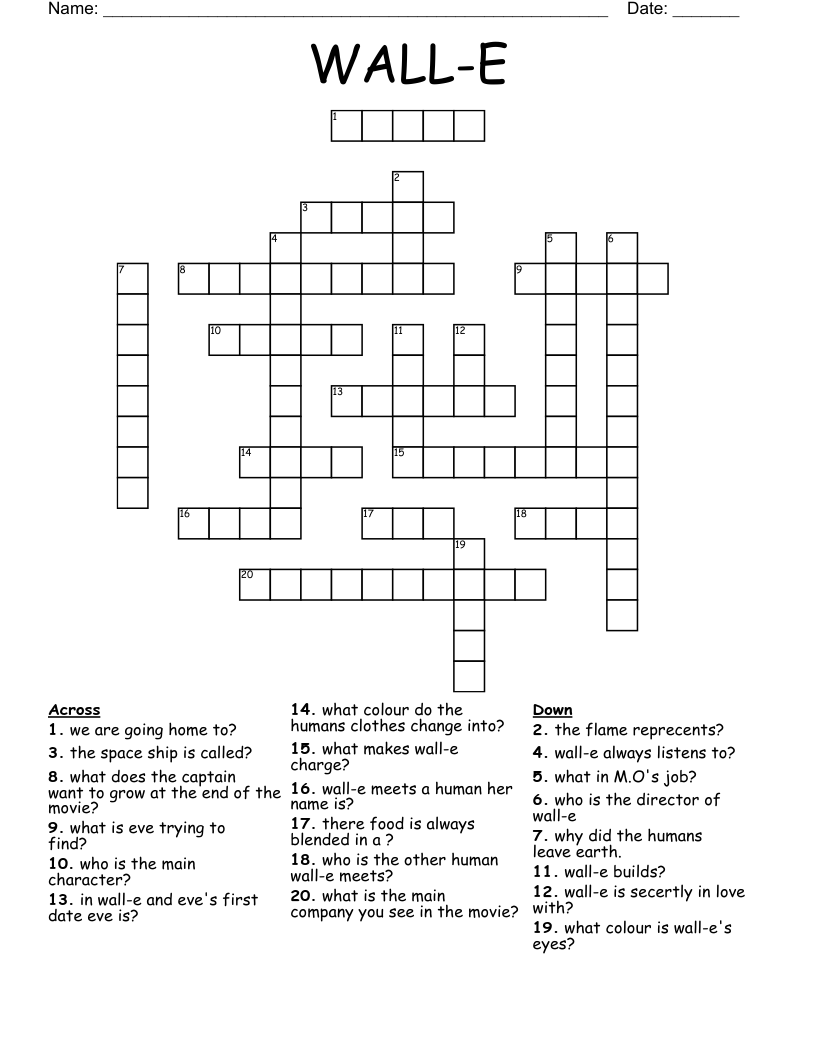 WALL E Crossword WordMint