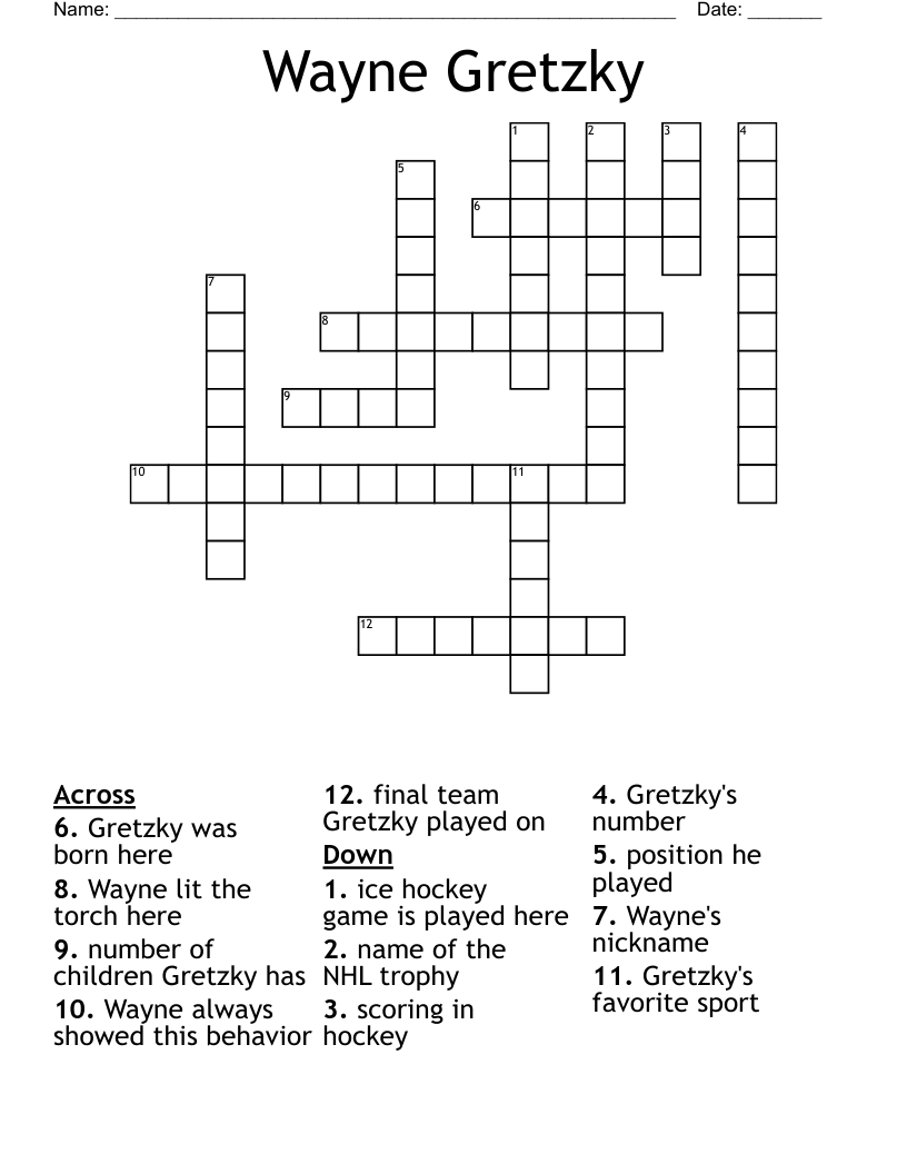 Wayne Gretzky Crossword WordMint