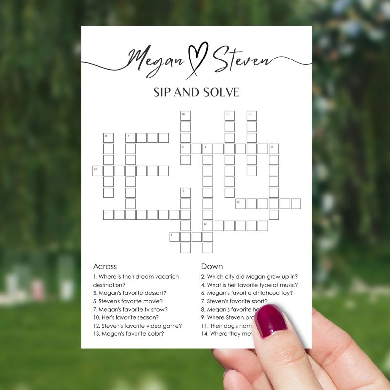 WG106 Wedding Small Sip Solve Crossword Puzzle Game Template WeddingPage