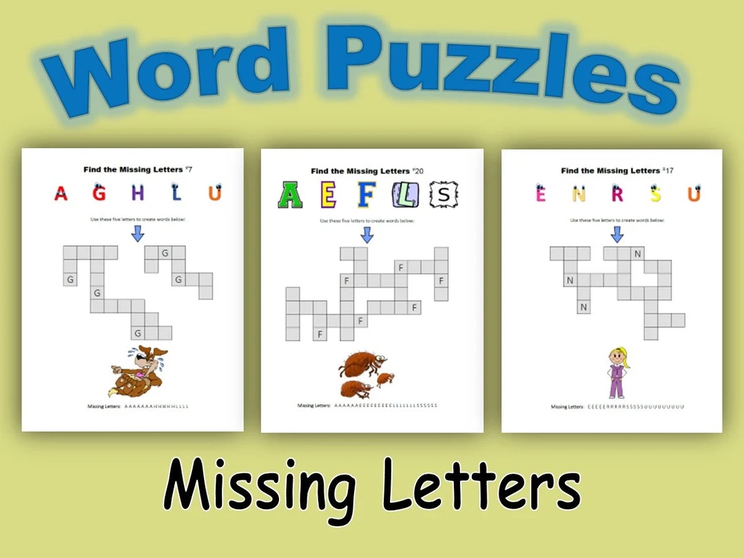 Word Puzzles Find The Missing Letters Instant Digital Download Worksheets Homeschool Summer Activities For Kids Etsy